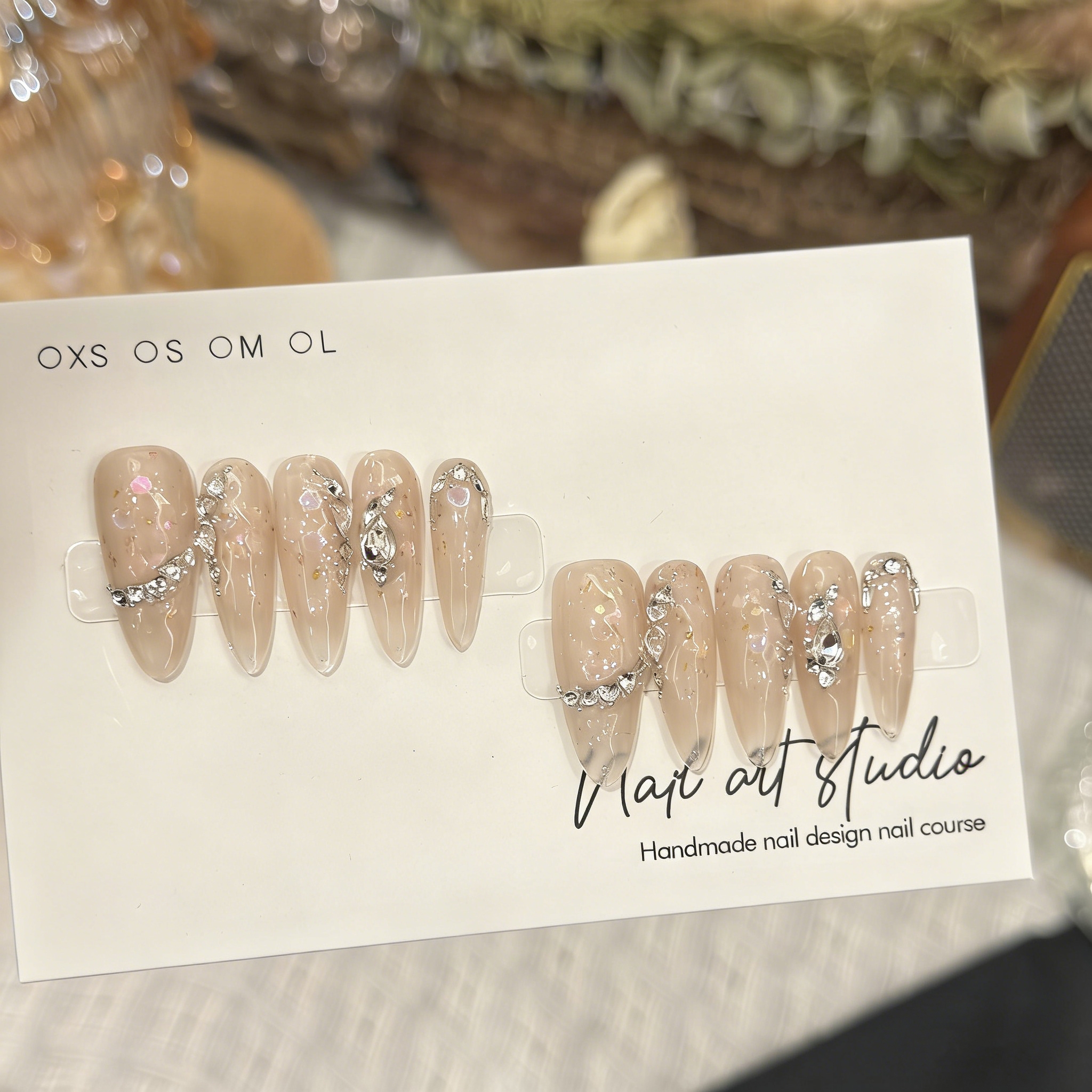 Nail Art Glitter - 10 pcs Long Pointed Oval Nude