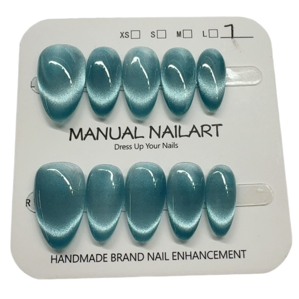 Nail Art French Nails - 10pc French Almond Shape Cat's Eye