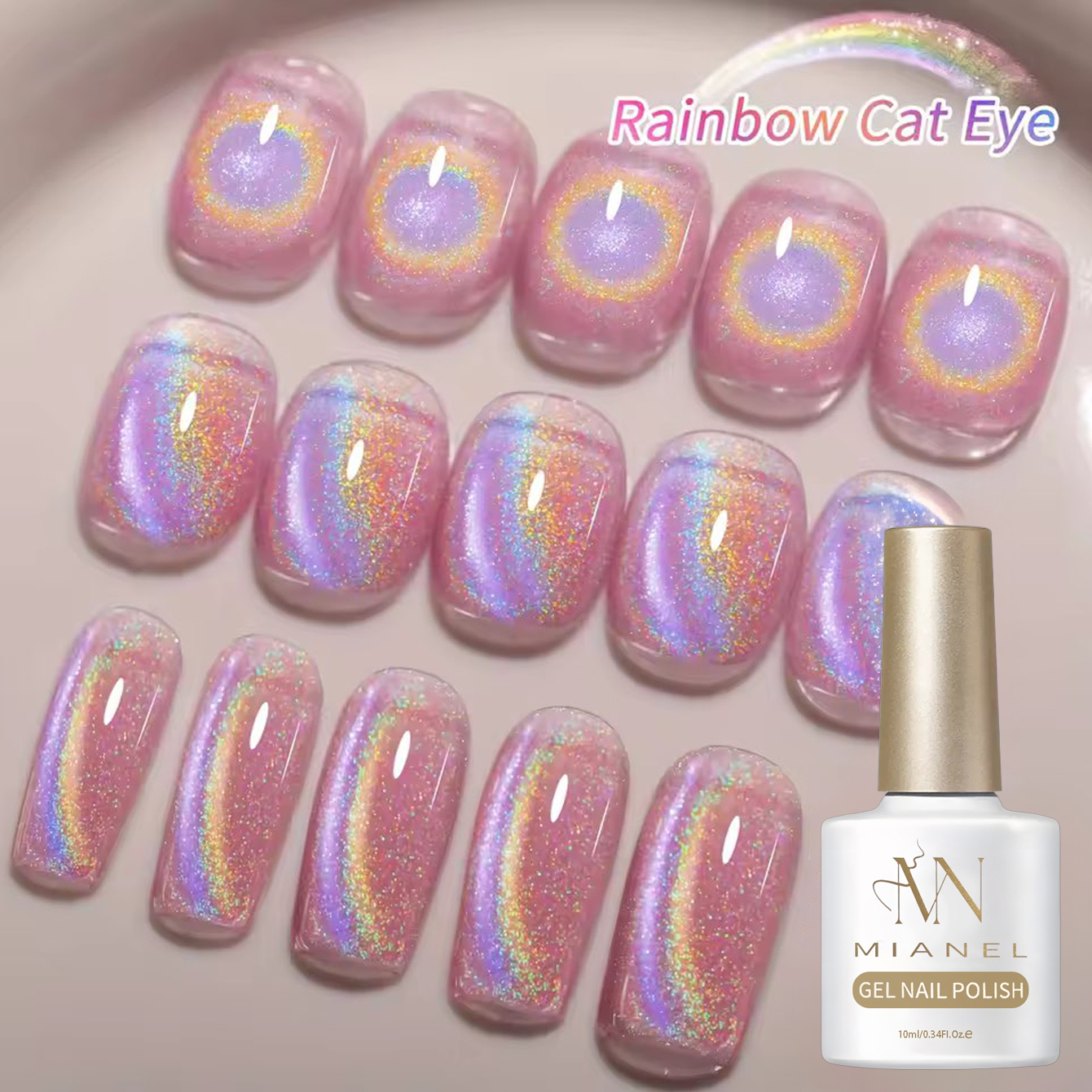 Nail Art Cat Eye Pink - 1-10pcs 10ml Pink Rainbow Magnet Cat