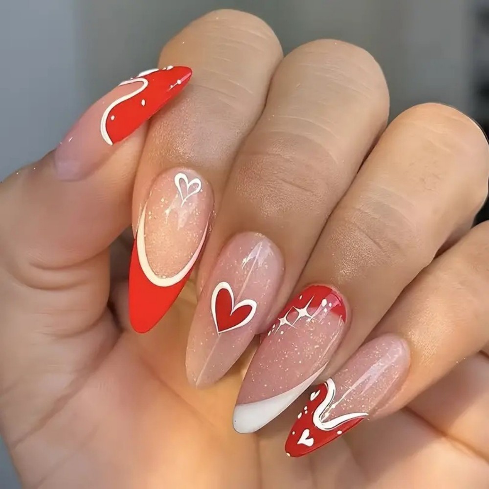 Nail Art Glitter - 24pcs French Tip Press On Nails