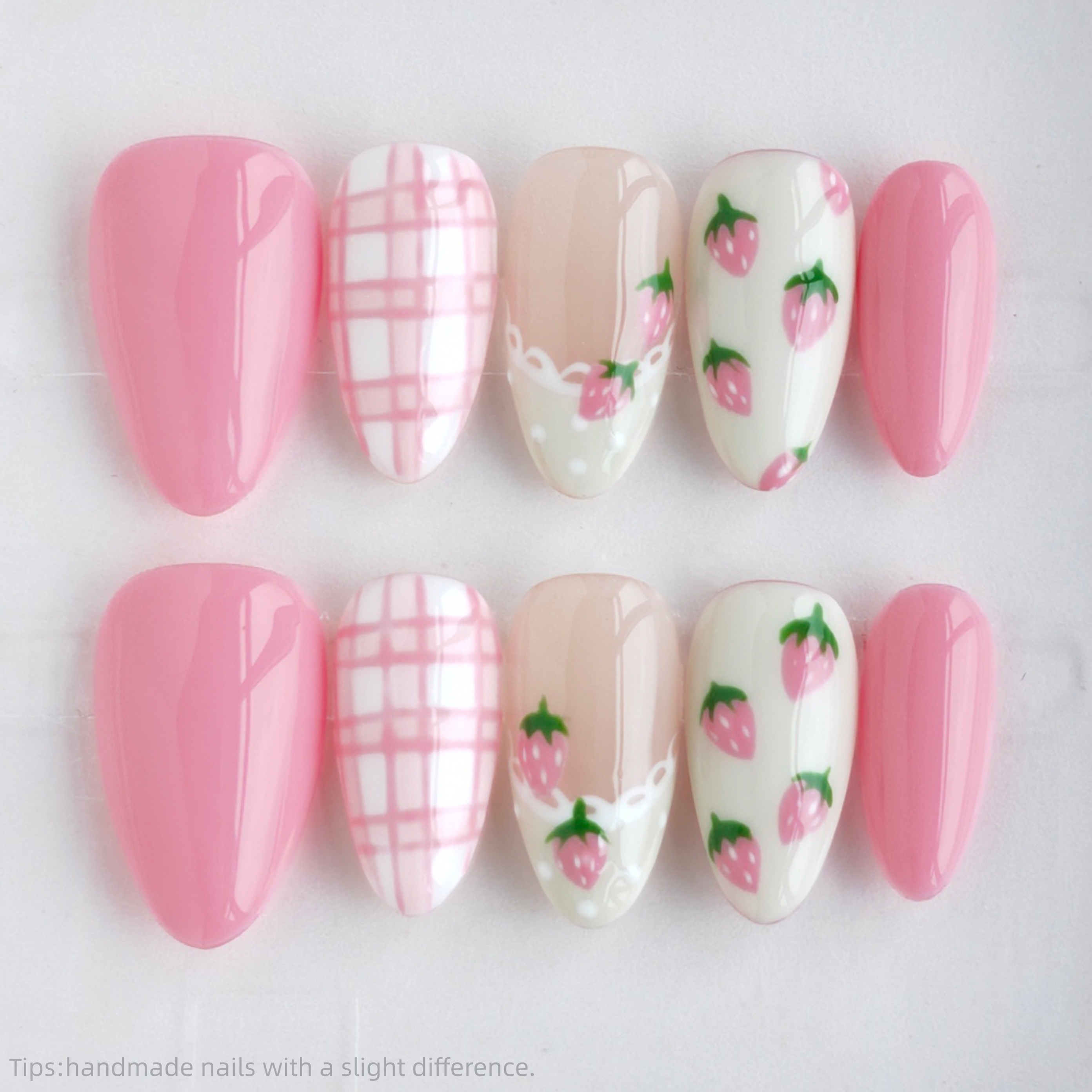 Nail Art Strawberry - 10PCS Handmade Press on Nails Sweet
