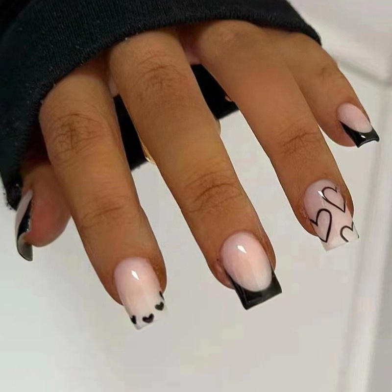Nail Art Simple - 24Pcs Short Ballet Wearable Black False
