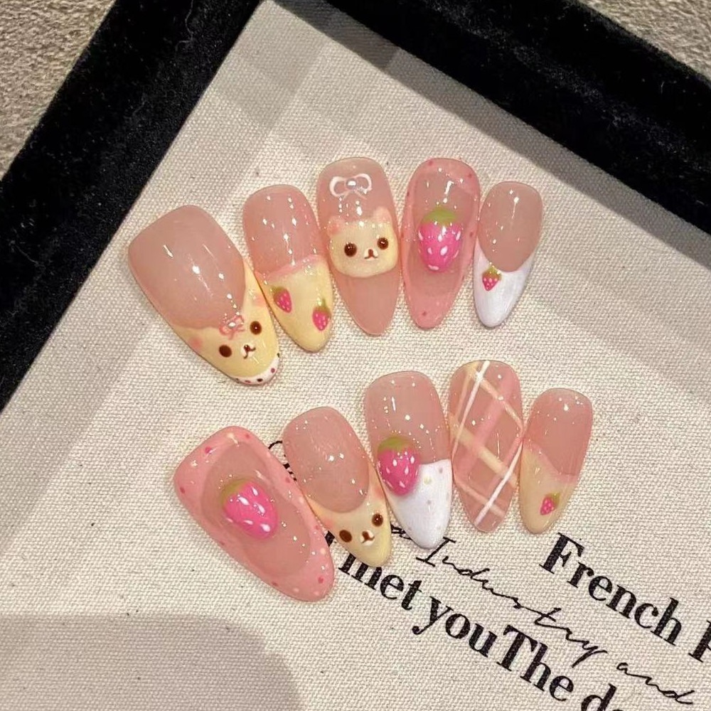 Nail Art Strawberry - 10 Pieces Strawberry Bear Cute Cartoon
