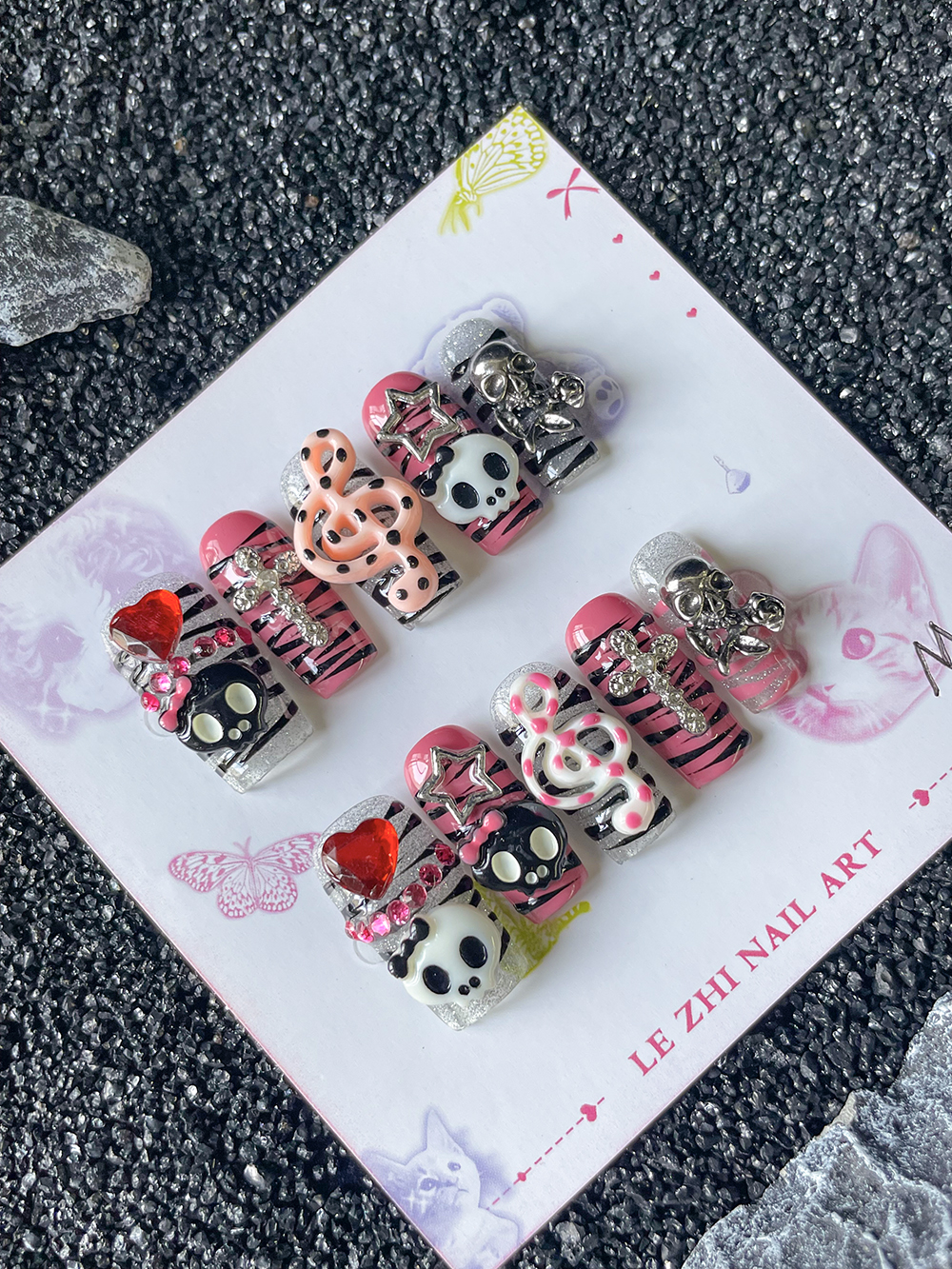 Nail Art Zebra Design - Y2K Hot Girl Skull Head Press