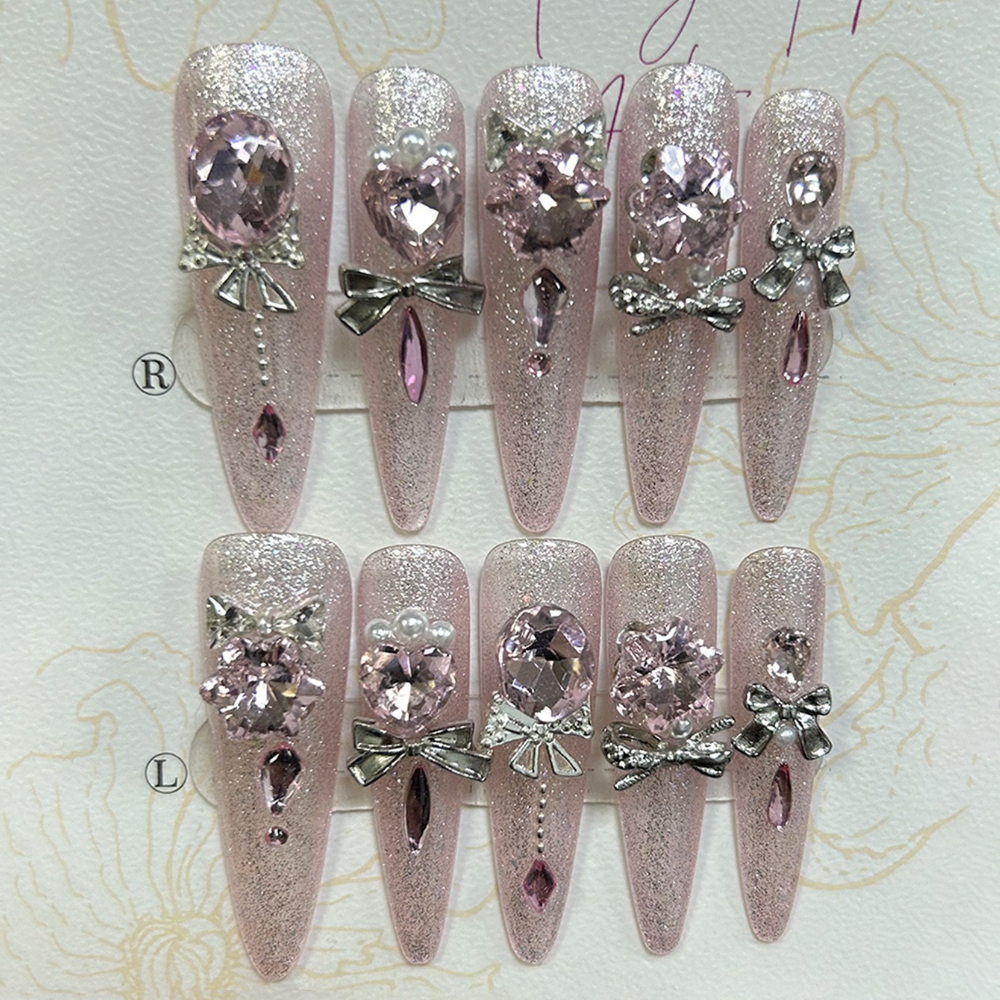 Nail Art Cat Eye Pink - Luxury Pink Cat Eye Glitter Stiletto