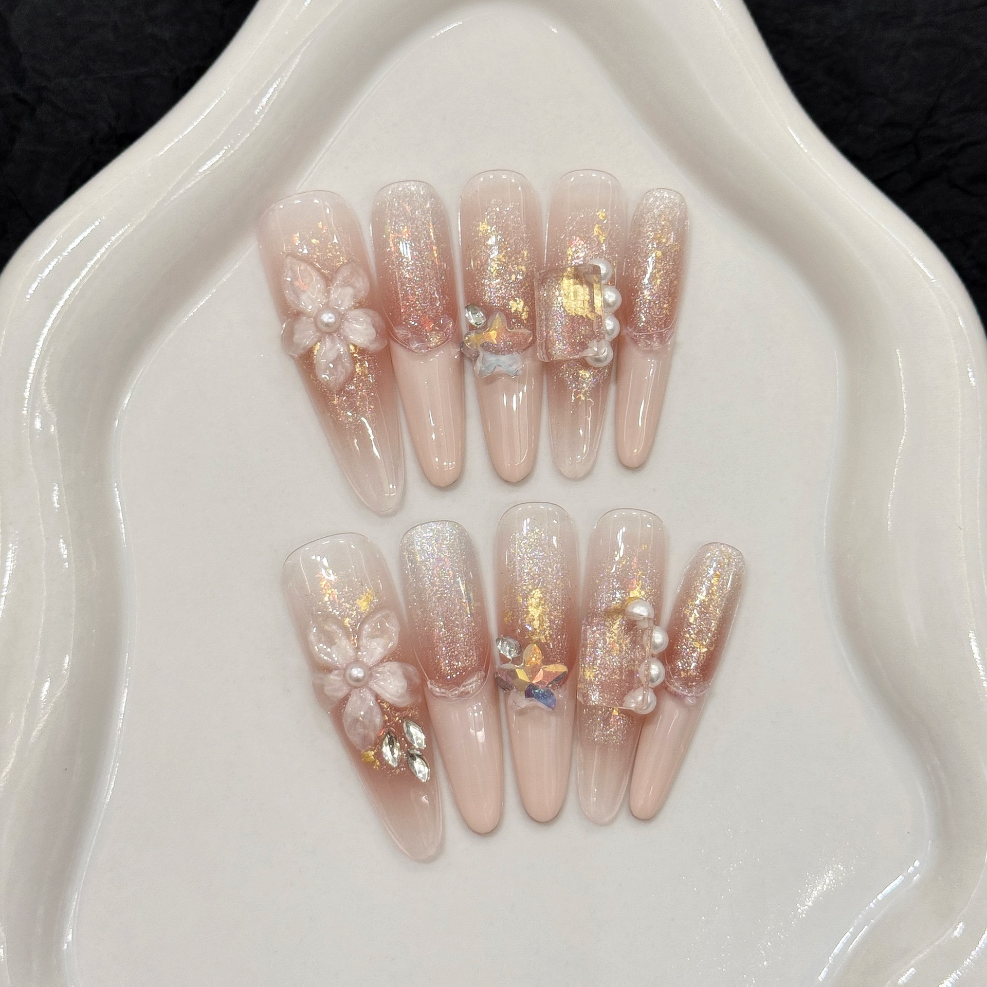 Nail Art Glitter - 10pcs Pure Hand Pressed Stiletto Nail