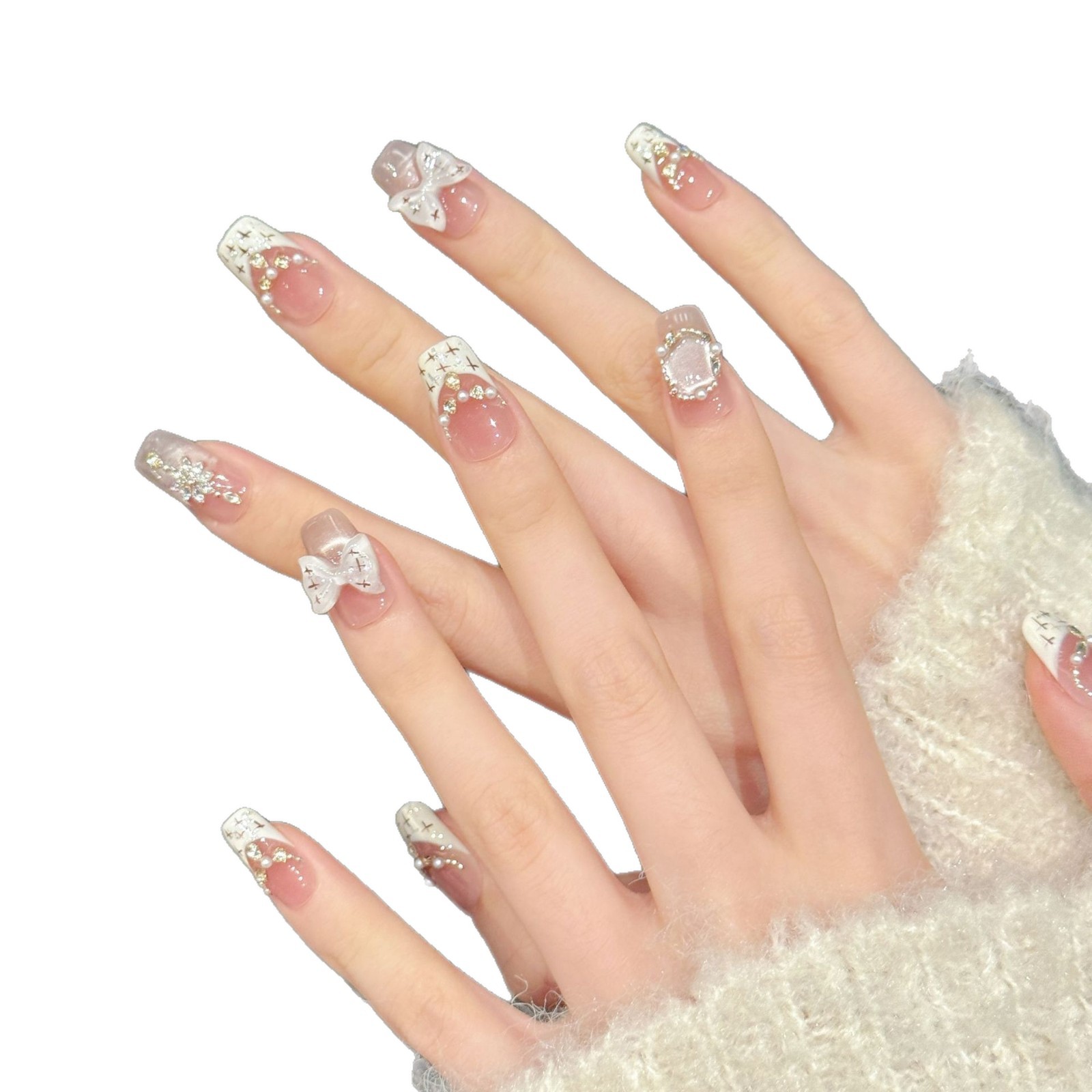 Nail Art Cat Eye Pink - 10pcs Sweet Style Press on Nails