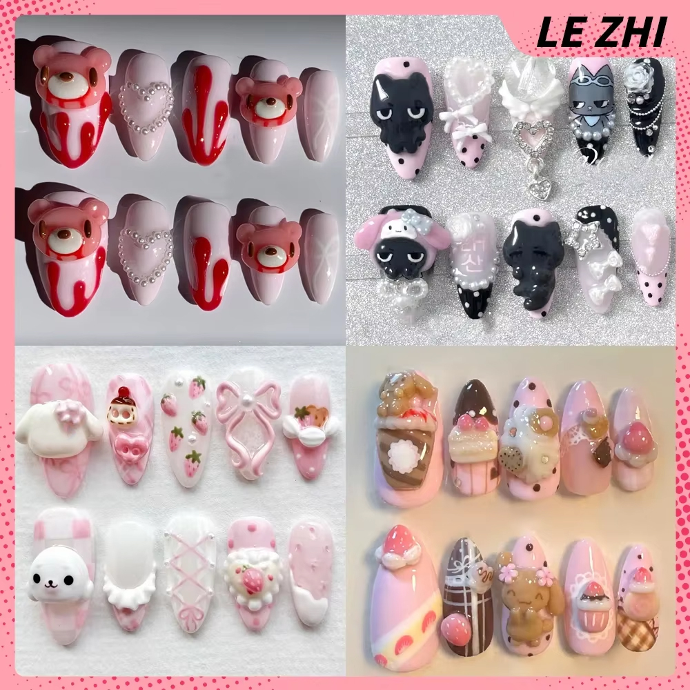 3D Kawaii Hand-Carved Rilakkum - Nail Art Strawberry ulasan dan harga
