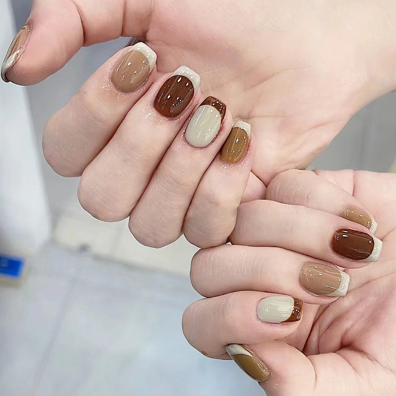 24Pcs Caramel Brown Ombre Glit - Nail Art Simple ulasan dan harga