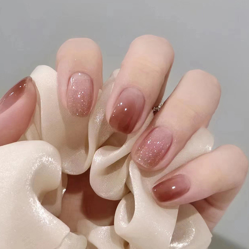 24Pcs Caramel Brown Ombre Glit - Nail Art Simple ulasan dan harga