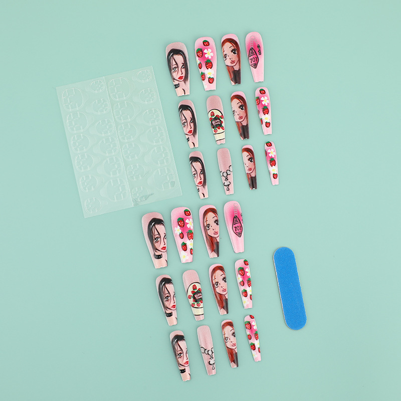 Medium long fake nails for wom - Nail Art Strawberry ulasan dan harga