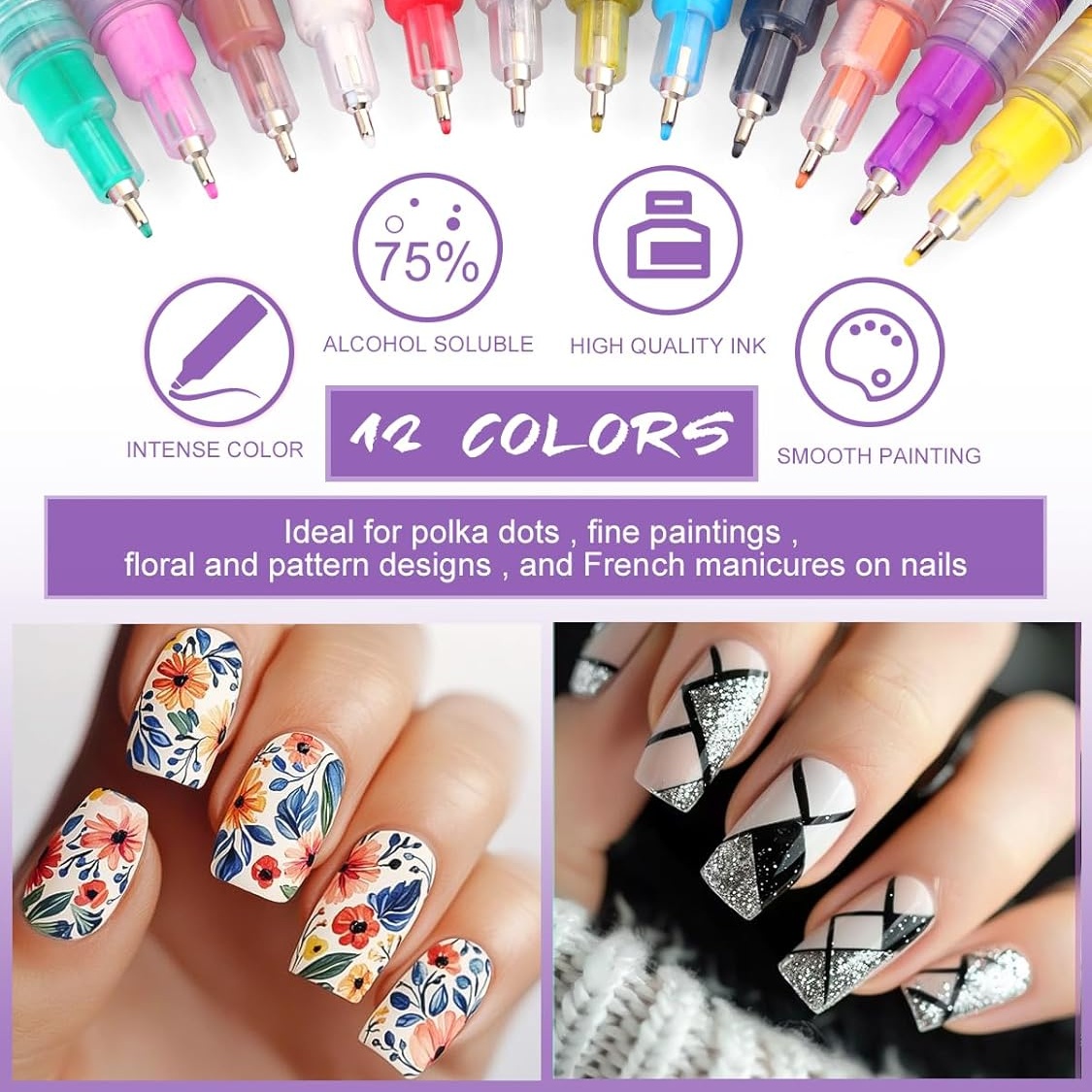 12-Color Nail Art Pen Set, Nai - Nail Art Brush Set ulasan dan harga