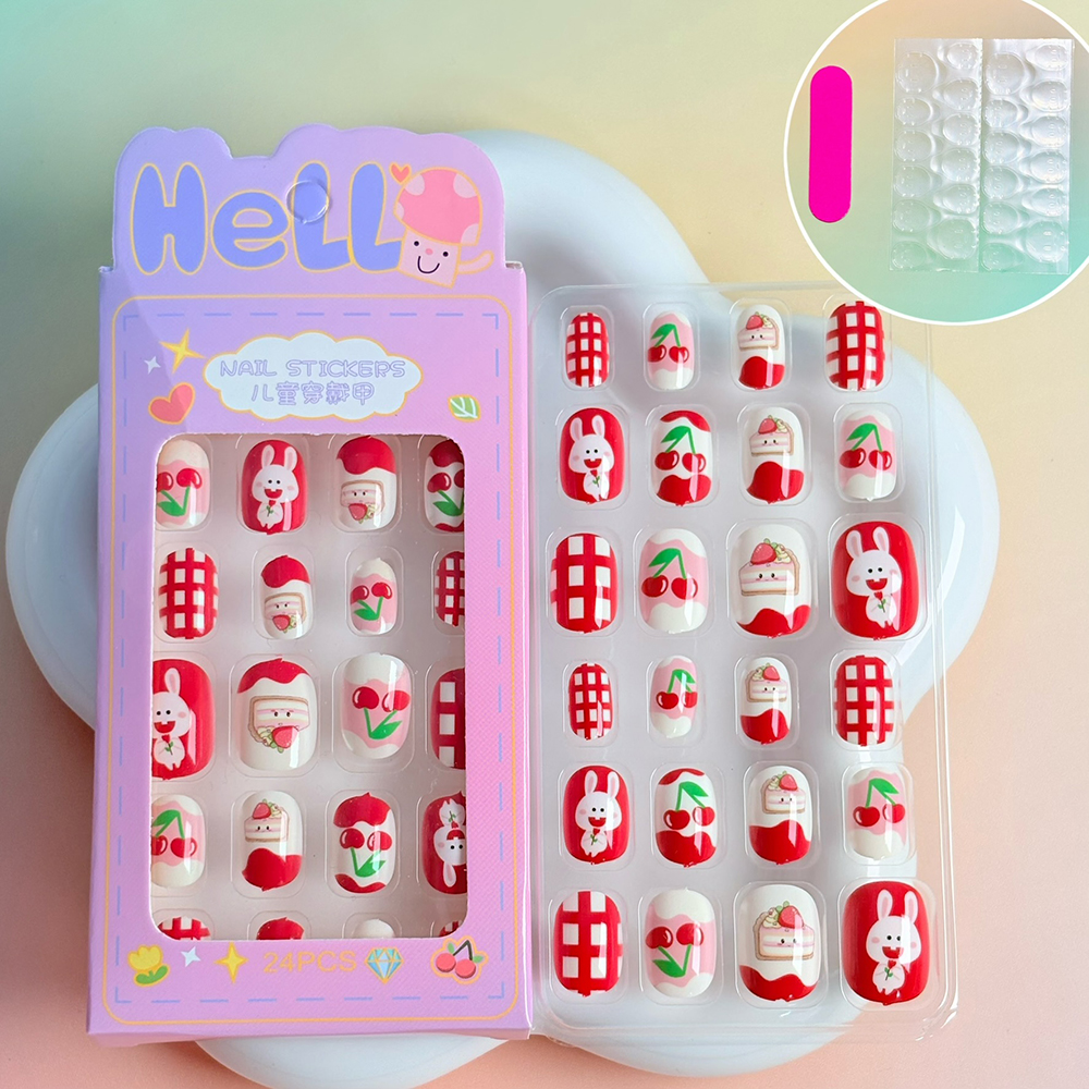 24Pcs/Box Lovely Red Cherry St - Nail Art Strawberry ulasan dan harga