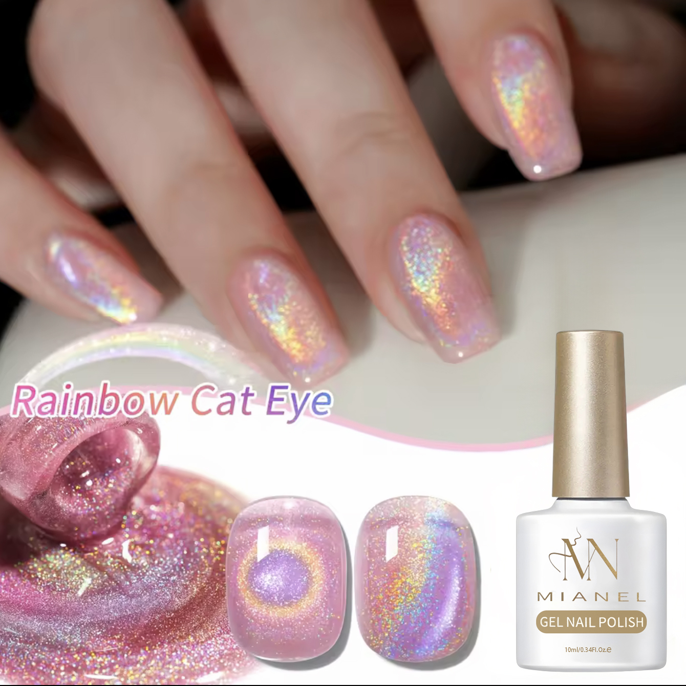 1-10pcs 10ml Pink Rainbow Magn - Nail Art Cat Eye Pink ulasan dan harga