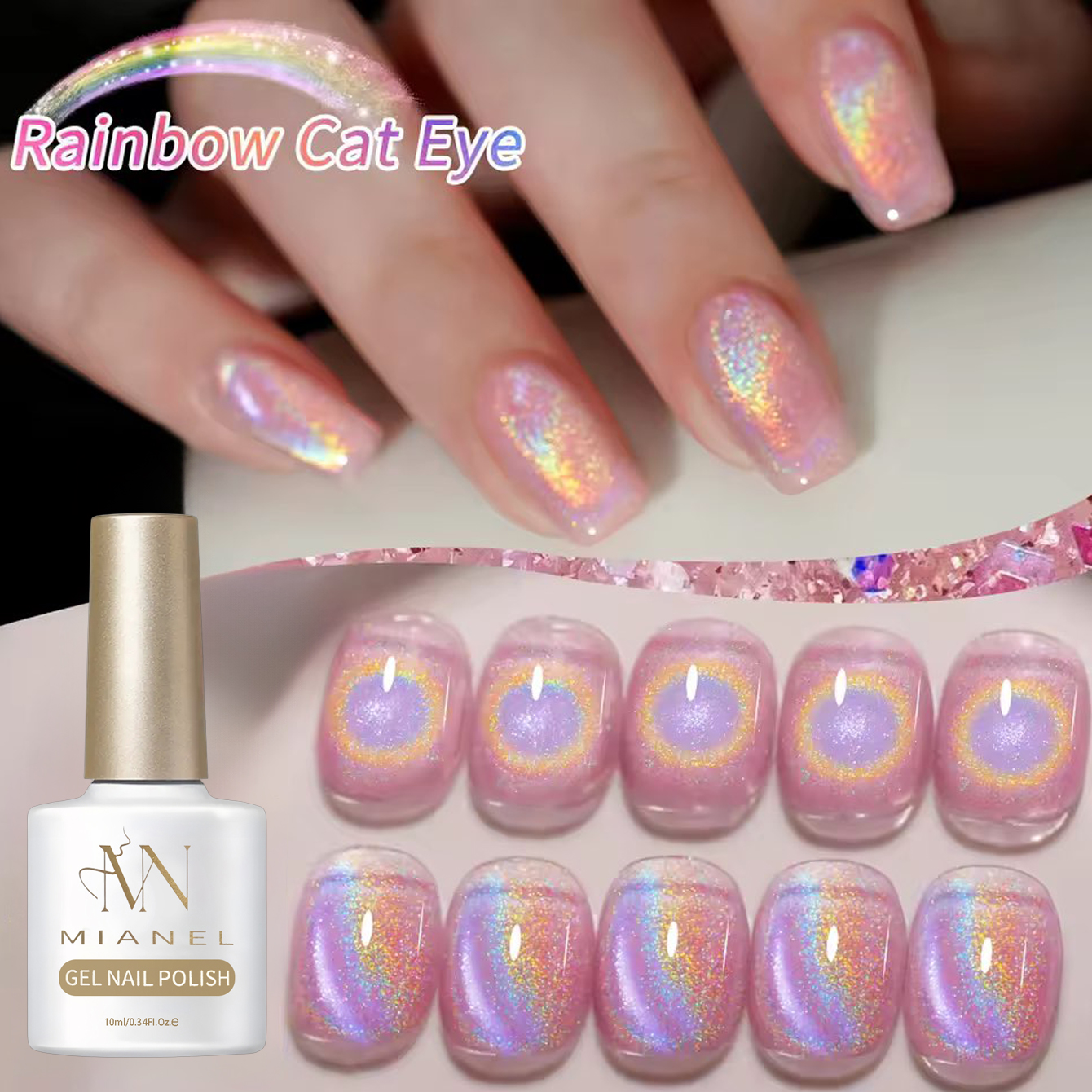 1-10pcs 10ml Pink Rainbow Magn - Nail Art Cat Eye Pink ulasan dan harga