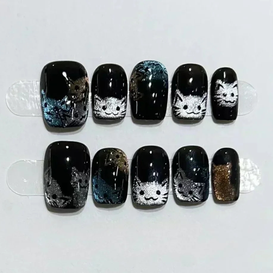 10pcs Black Cute Cat Handmade  - Nail Art Glitter ulasan dan harga