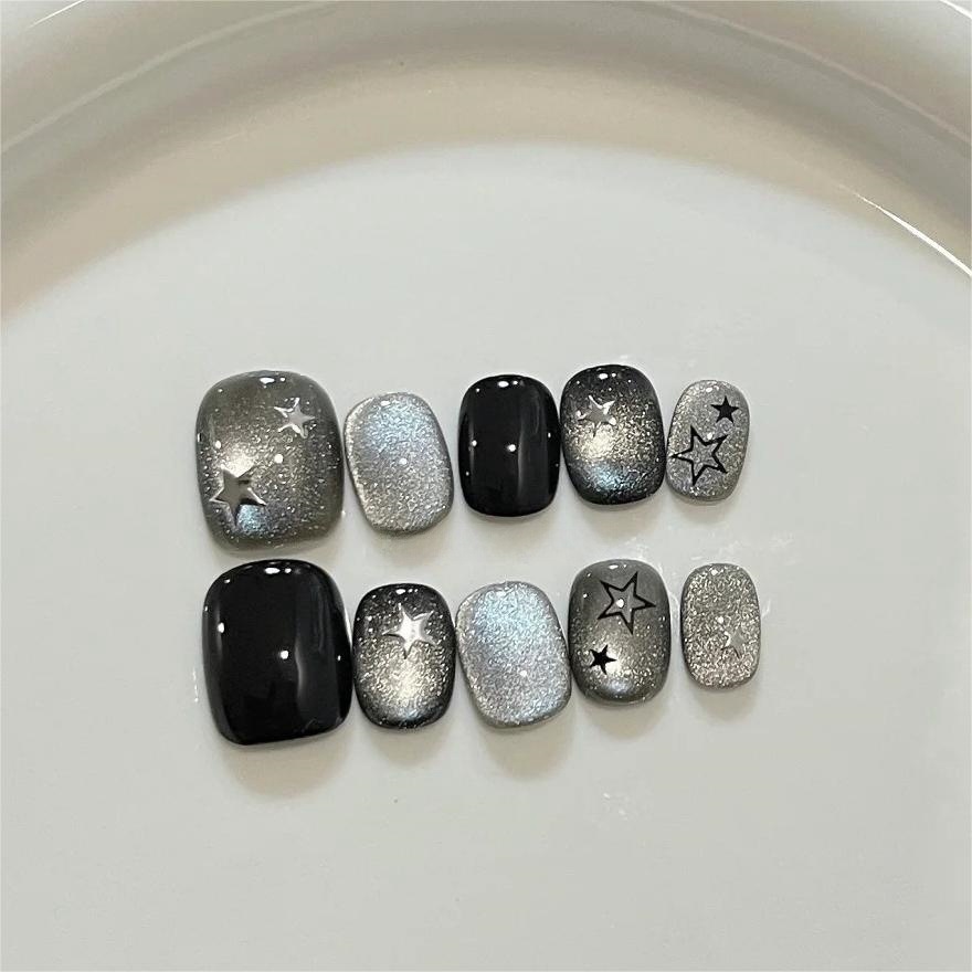 10pcs Black Cute Cat Handmade  - Nail Art Glitter ulasan dan harga