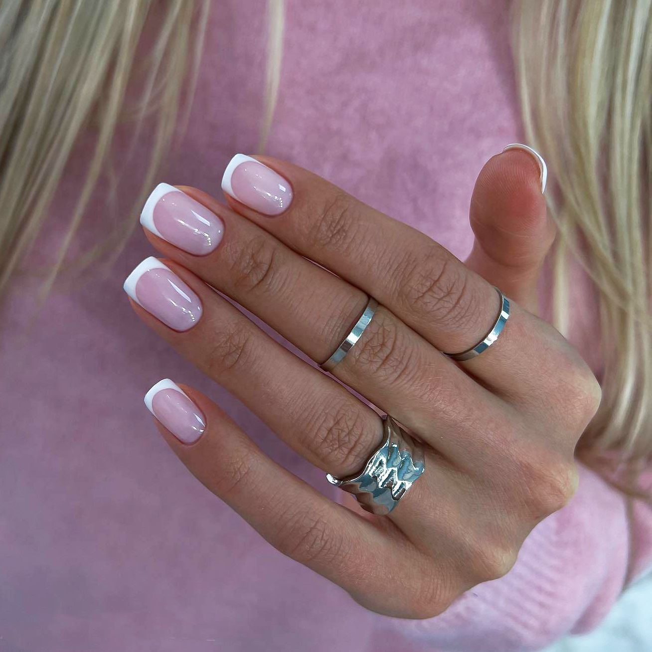 24Pcs Short Square Handmade Pr - Nail Art French Nails ulasan dan harga