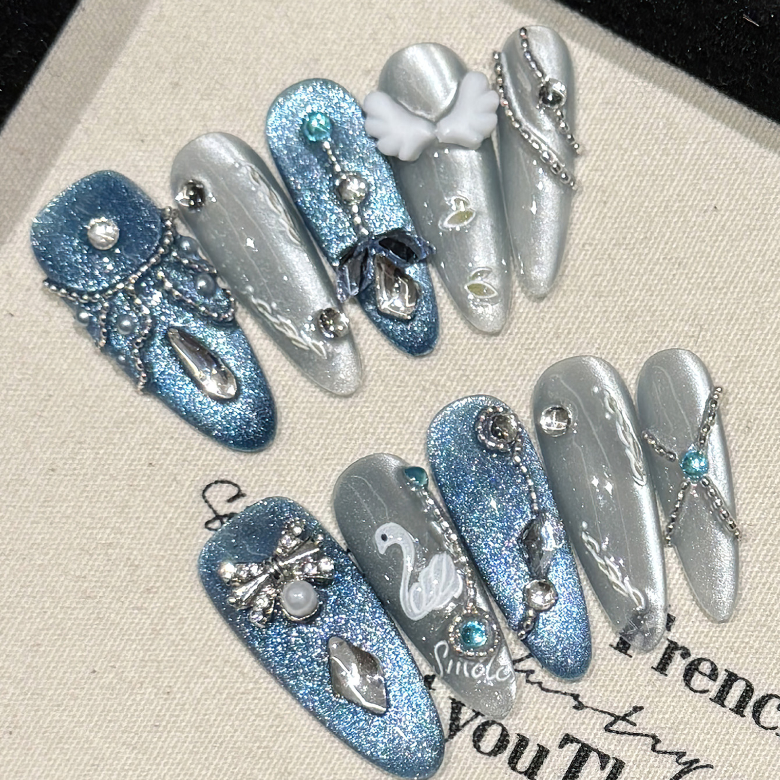 10Pcs White Swan Handmade Fals - Nail Art Glitter ulasan dan harga