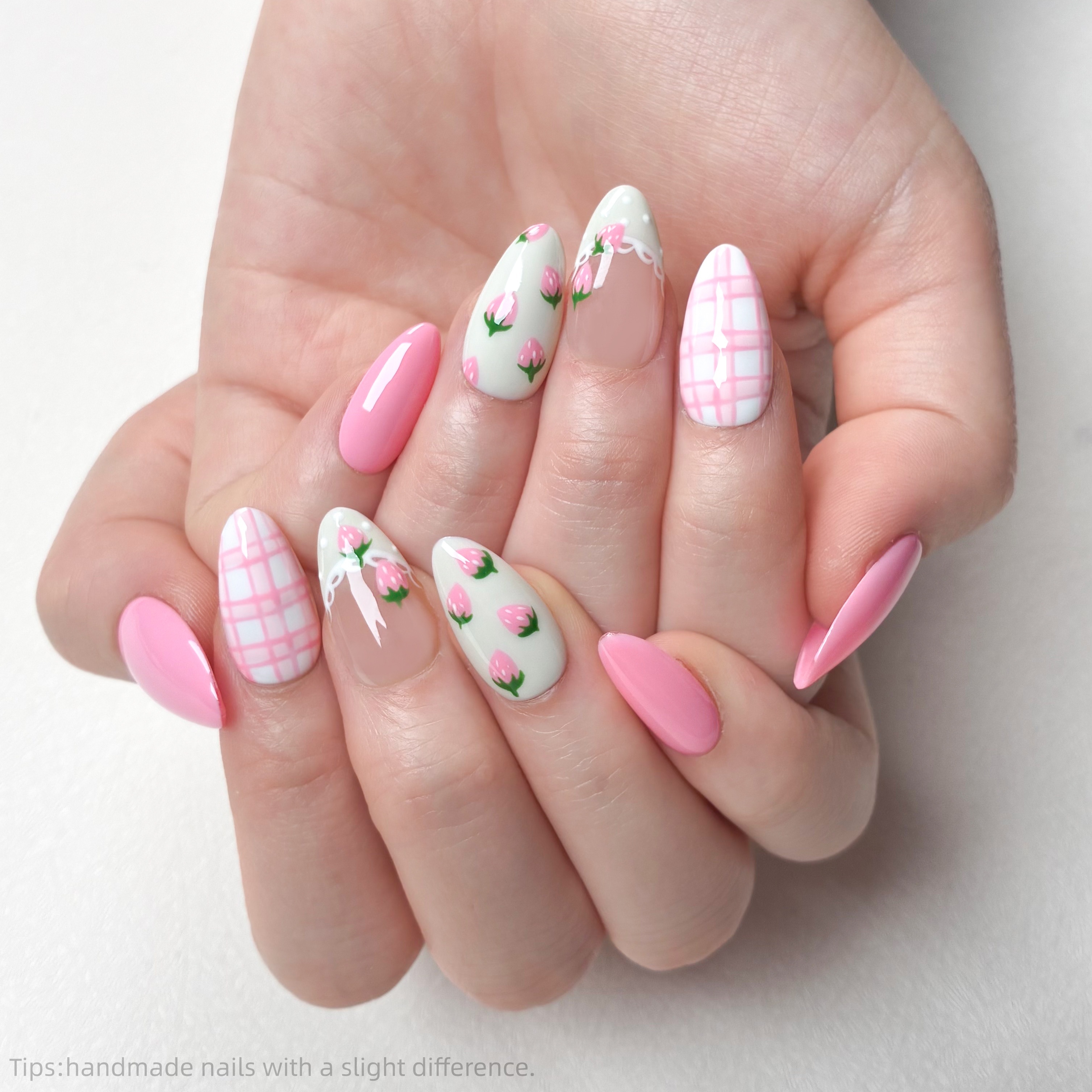 10PCS Handmade Press on Nails  - Nail Art Strawberry ulasan dan harga