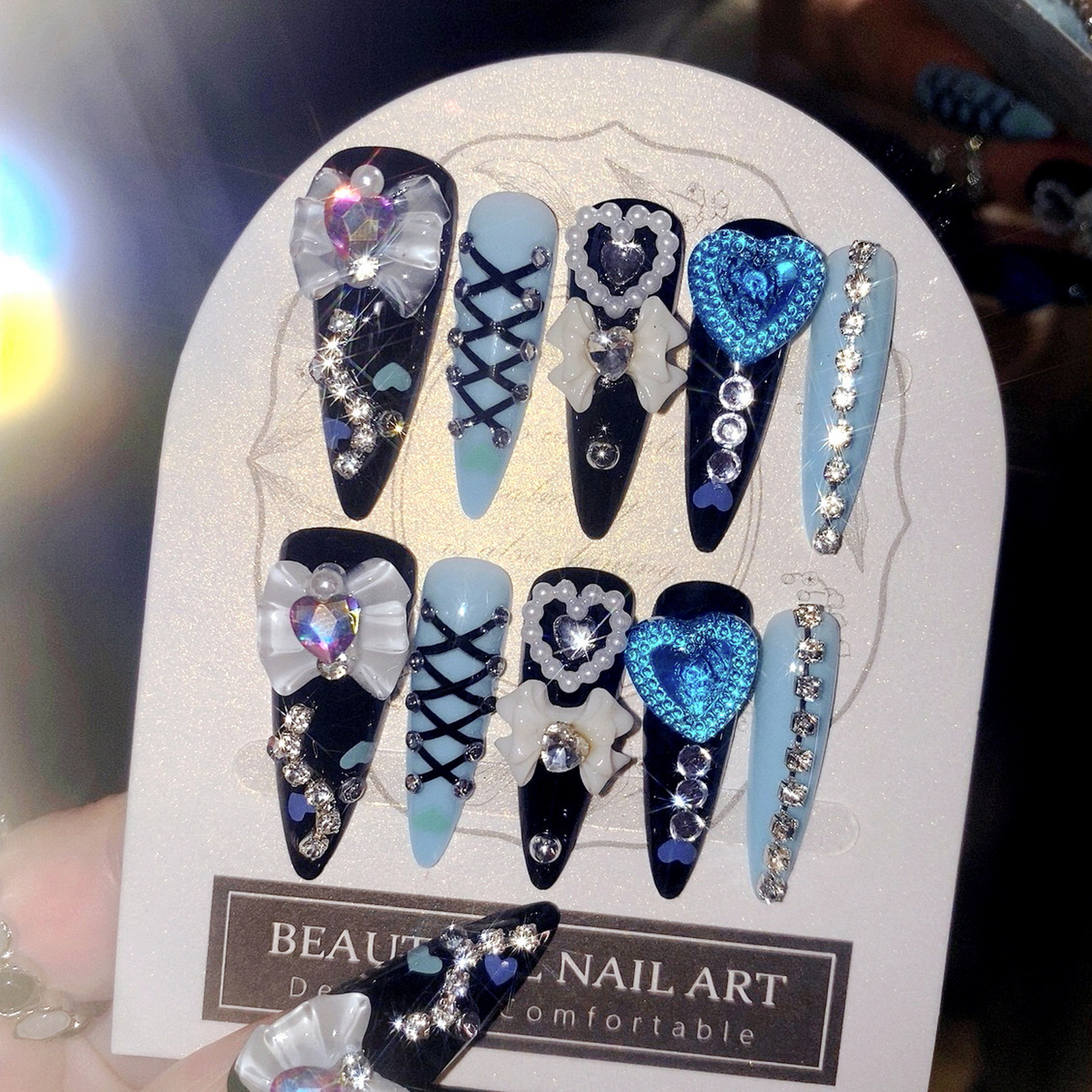 24pcs 3D Bow Decor False Nails - Nail Art Glitter ulasan dan harga