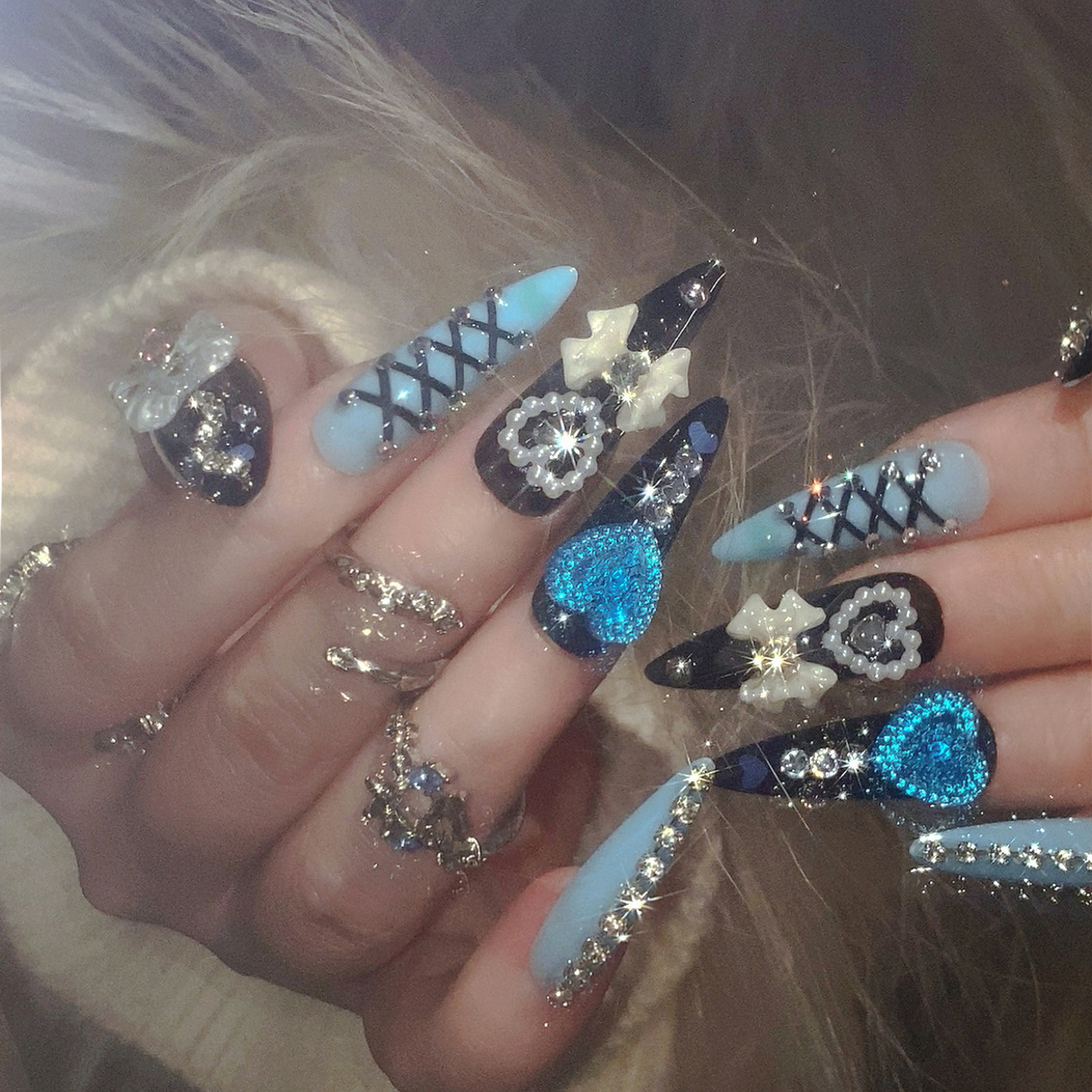 24pcs 3D Bow Decor False Nails - Nail Art Glitter ulasan dan harga