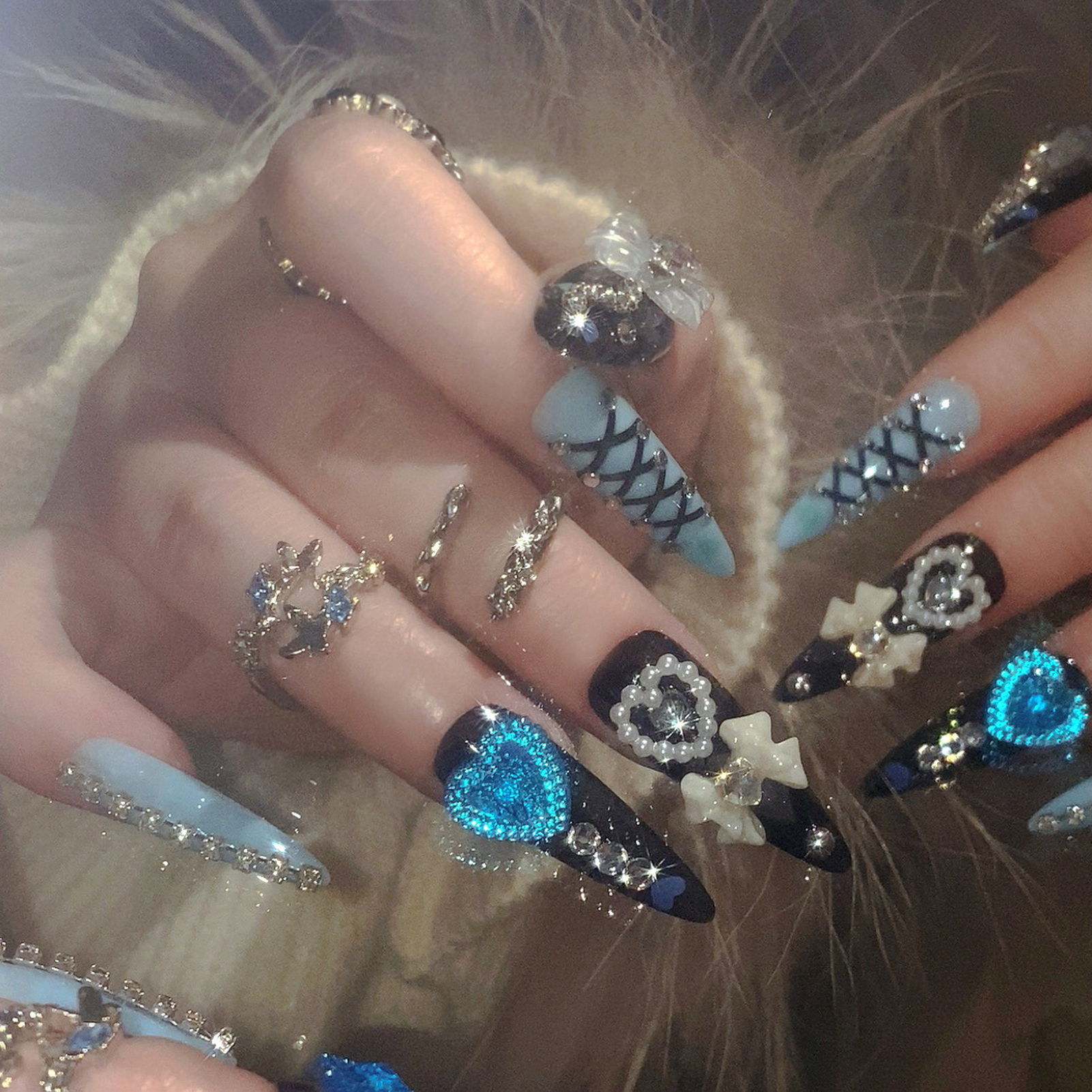 24pcs 3D Bow Decor False Nails - Nail Art Glitter ulasan dan harga