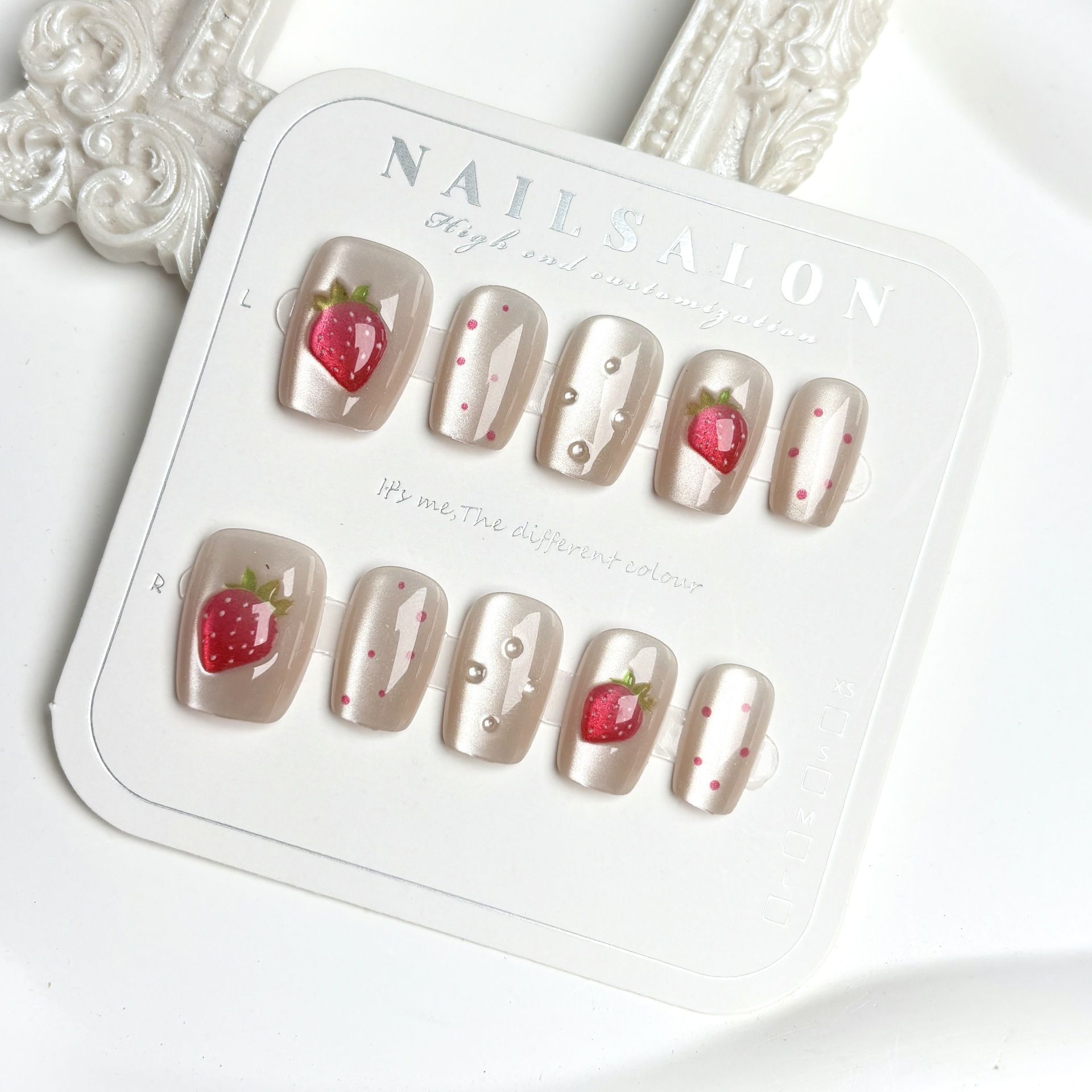 10pcs Short Square Cat Eye Han - Nail Art Strawberry ulasan dan harga
