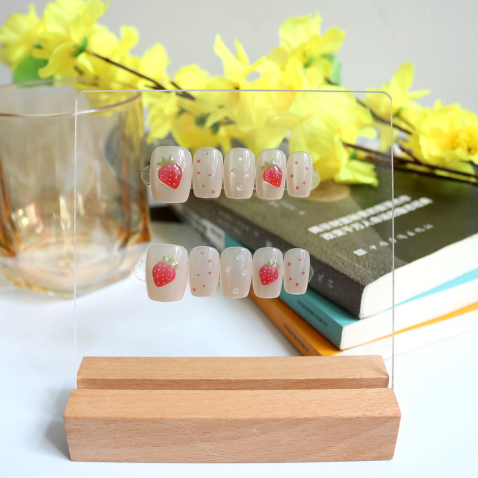 10pcs Short Square Cat Eye Han - Nail Art Strawberry ulasan dan harga