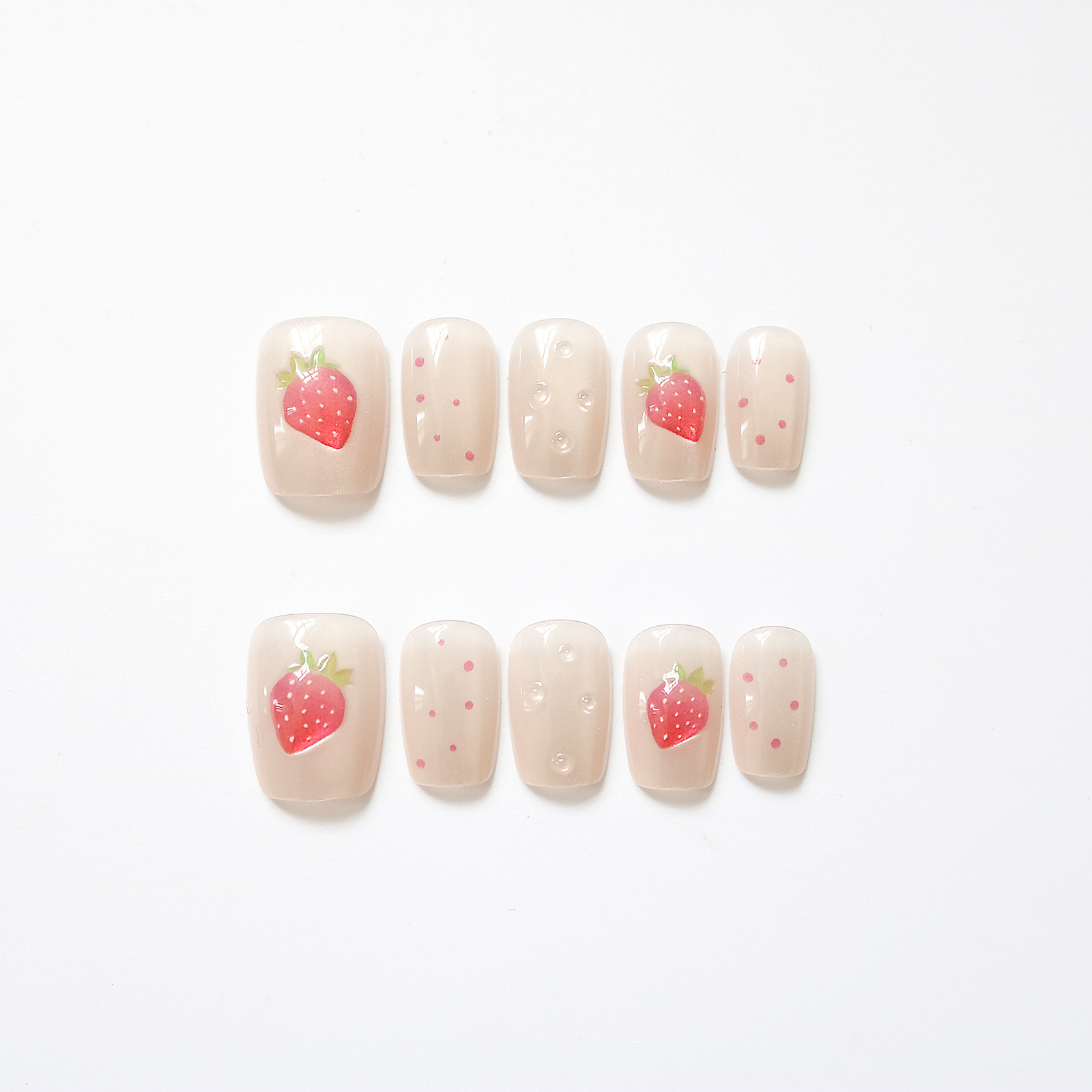 10pcs Short Square Cat Eye Han - Nail Art Strawberry ulasan dan harga
