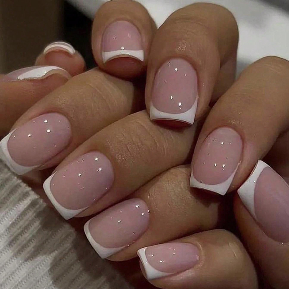 24PCS Short Square Pink Nails  - Nail Art French Nails ulasan dan harga