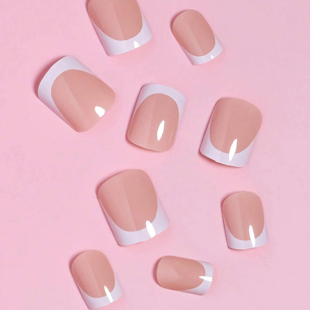 24PCS Short Square Pink Nails  - Nail Art French Nails ulasan dan harga