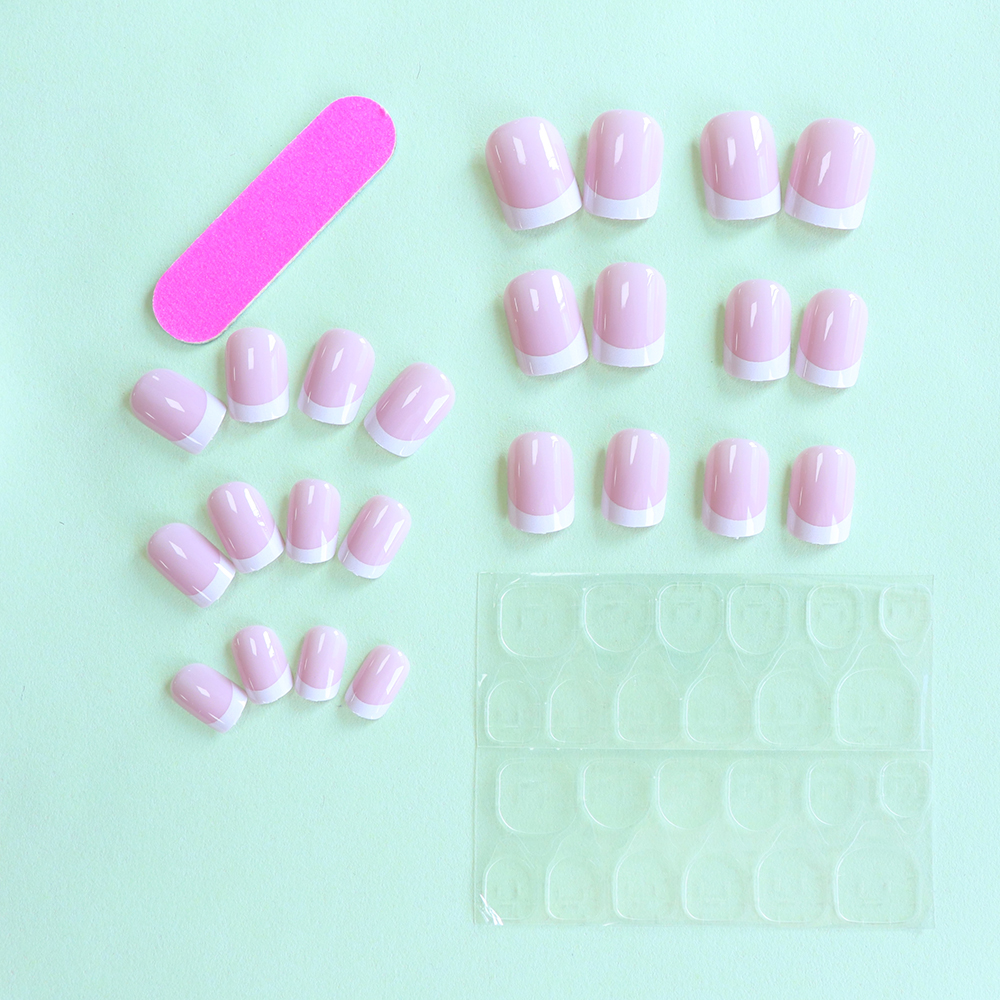 24PCS Short Square Pink Nails  - Nail Art French Nails ulasan dan harga