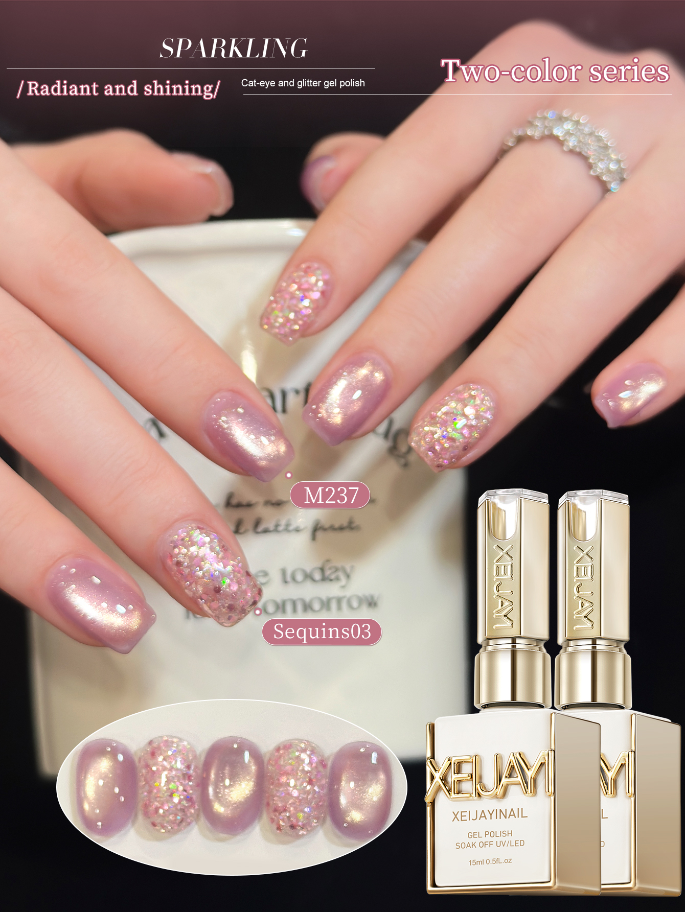XEIJAYI 2Pcs 15ML Pink Cat Eye - Nail Art Cat Eye Pink ulasan dan harga
