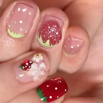 24Pcs Short Square Ballet Pres - Nail Art Strawberry ulasan dan harga