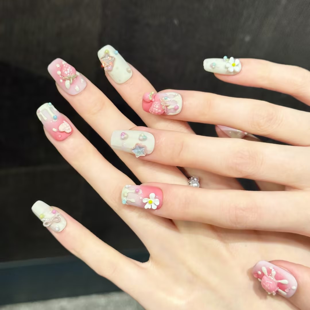 10PCS Square Handmade Press On - Nail Art Strawberry ulasan dan harga