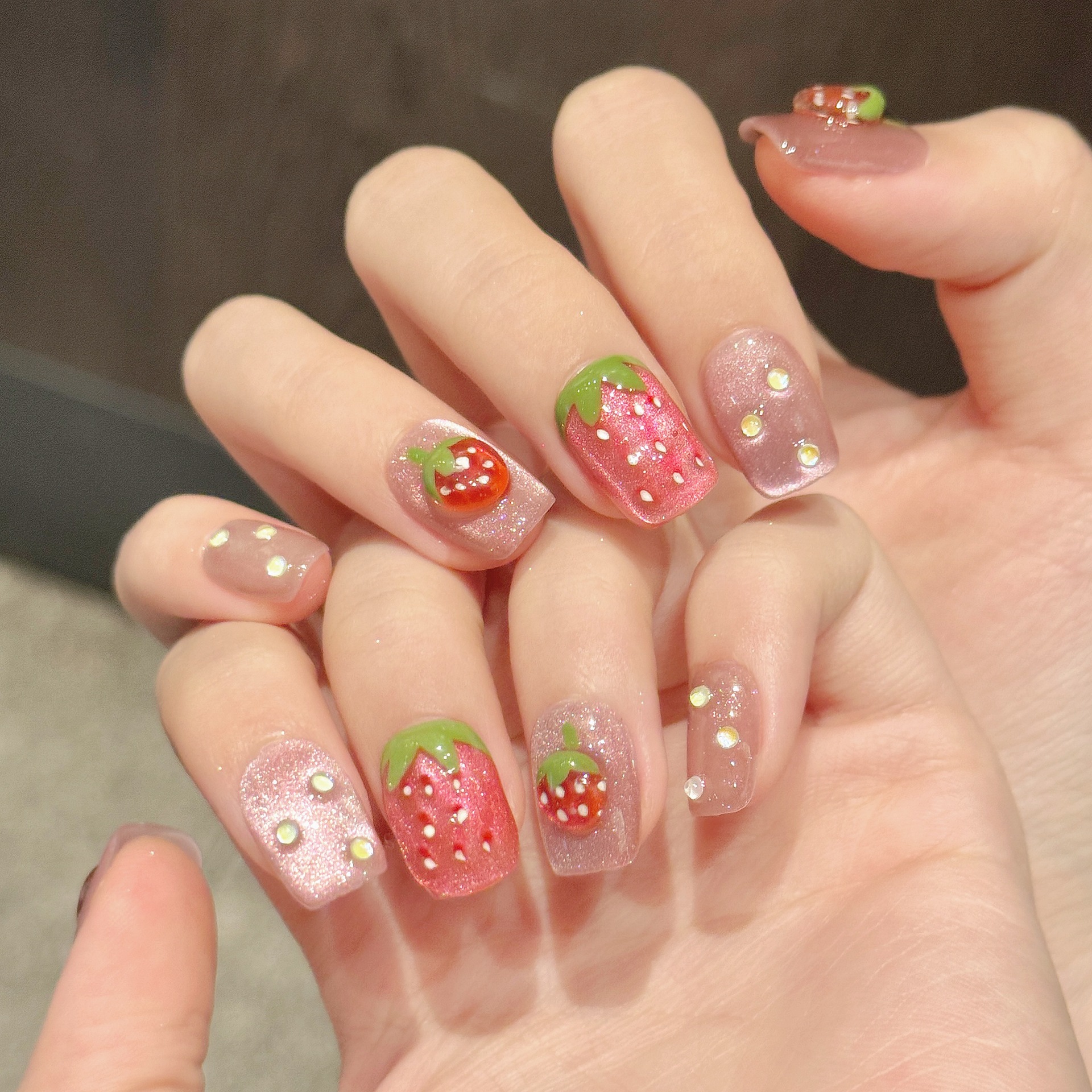 10pcs Handmade Press on Nails  - Nail Art Strawberry ulasan dan harga