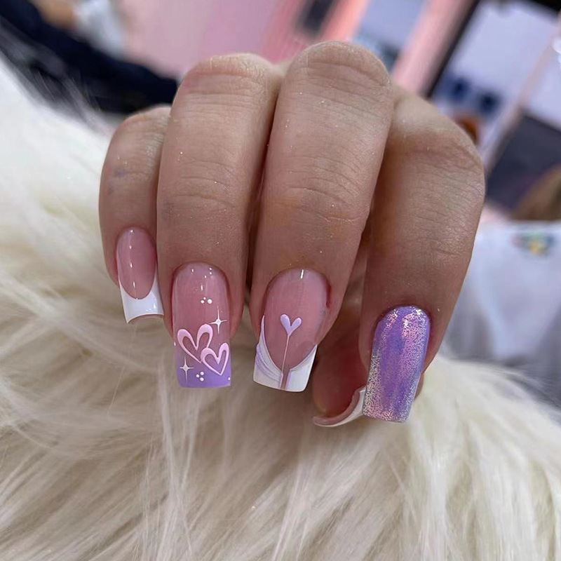 24Pcs Simple Pink White Gradie - Nail Art Simple ulasan dan harga