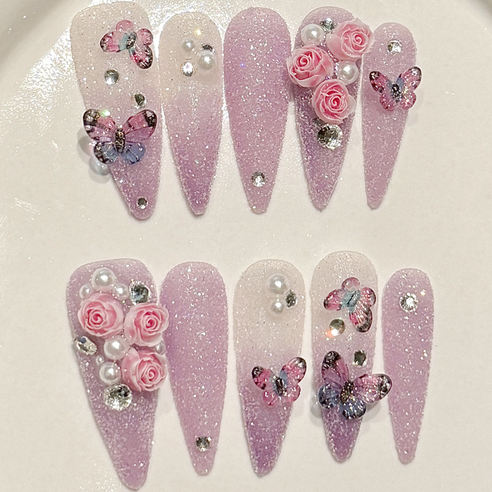 10pcs Long Stiletto Handmade F - Nail Art Glitter ulasan dan harga