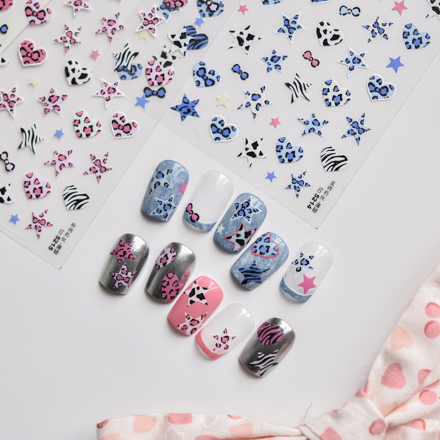 Blue And Pink Star Shaped Hear - Nail Art Zebra Design ulasan dan harga