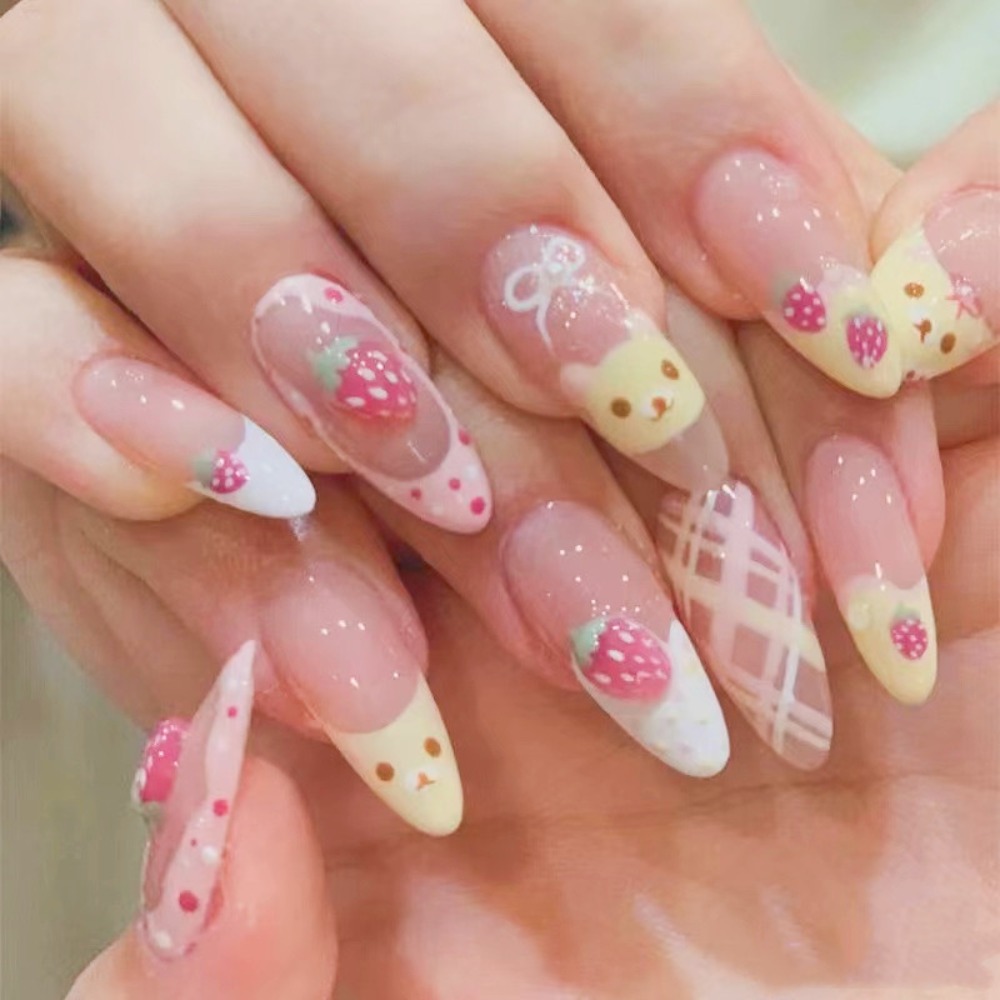 10 Pieces Strawberry Bear Cute - Nail Art Strawberry ulasan dan harga
