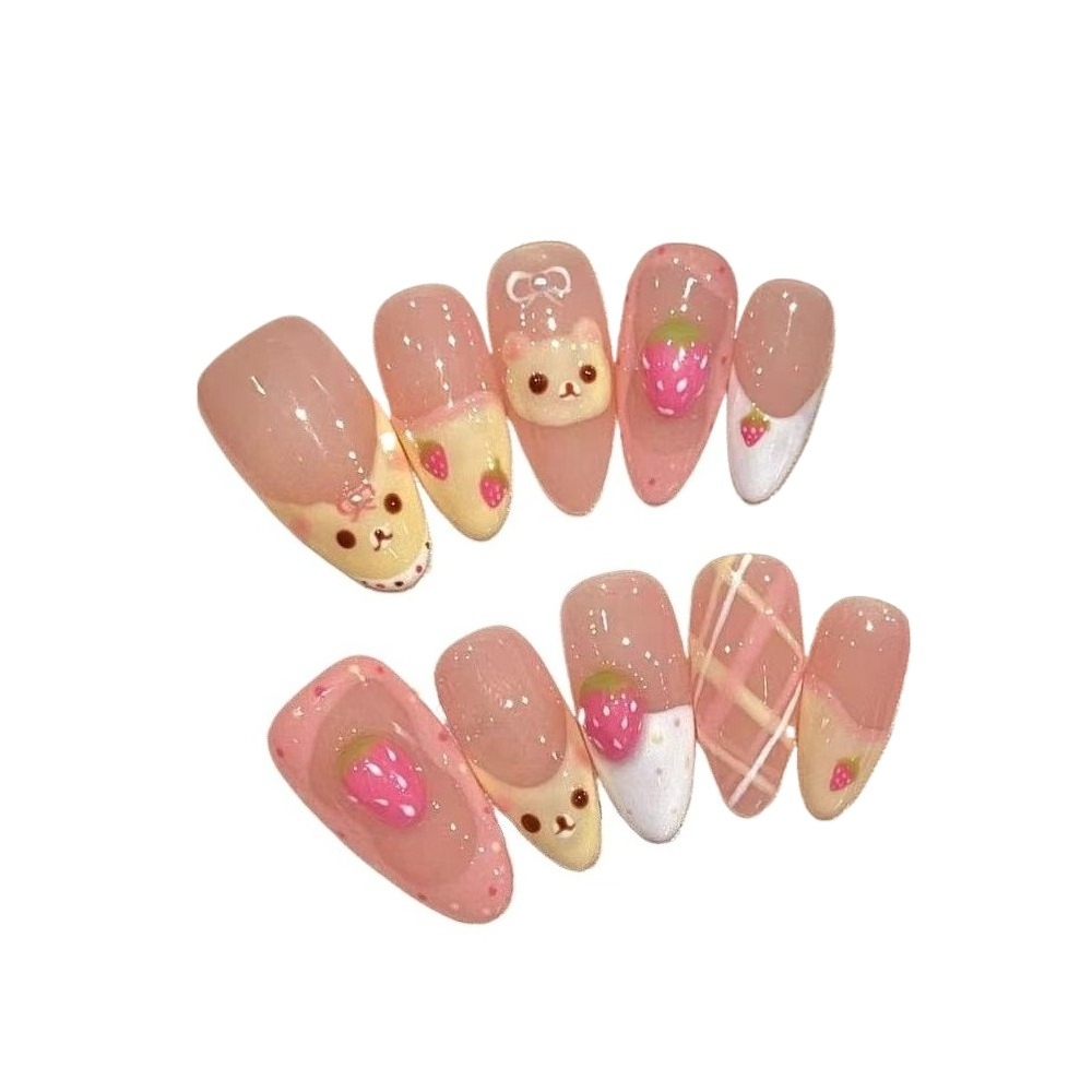 10 Pieces Strawberry Bear Cute - Nail Art Strawberry ulasan dan harga