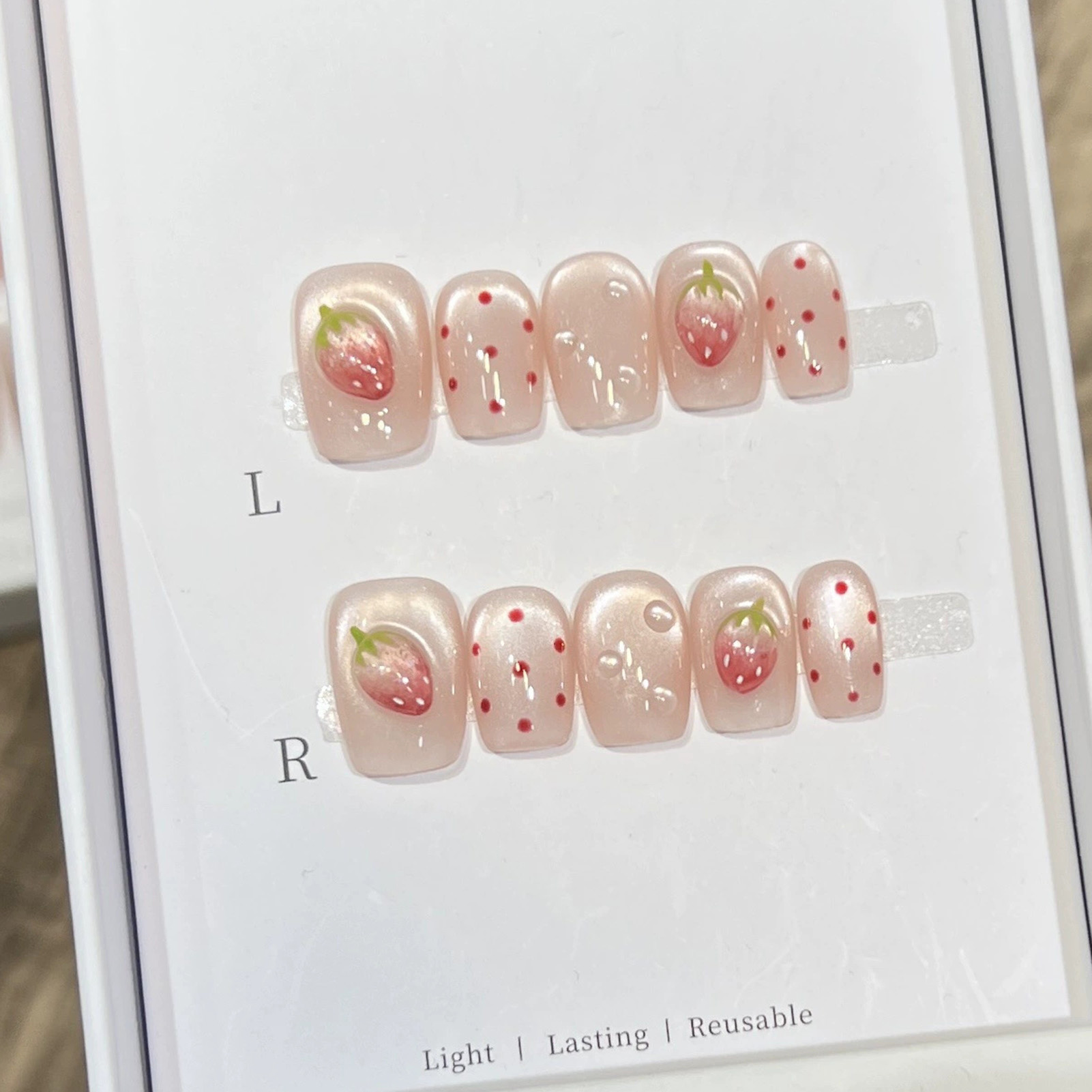 10PCS Short Square Fake Nails  - Nail Art Strawberry ulasan dan harga