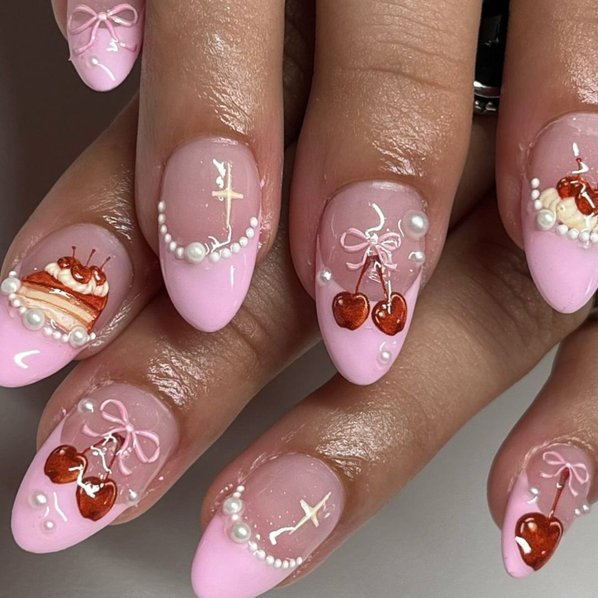 24pcs Ins Short Almond False N - Nail Art Strawberry ulasan dan harga