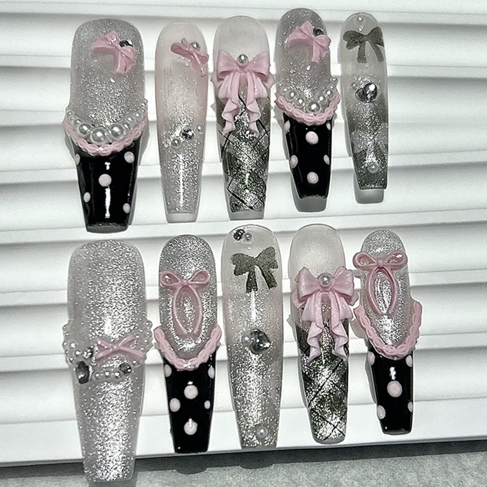 10PCS Y2K Black Pink French Ha - Nail Art Glitter ulasan dan harga