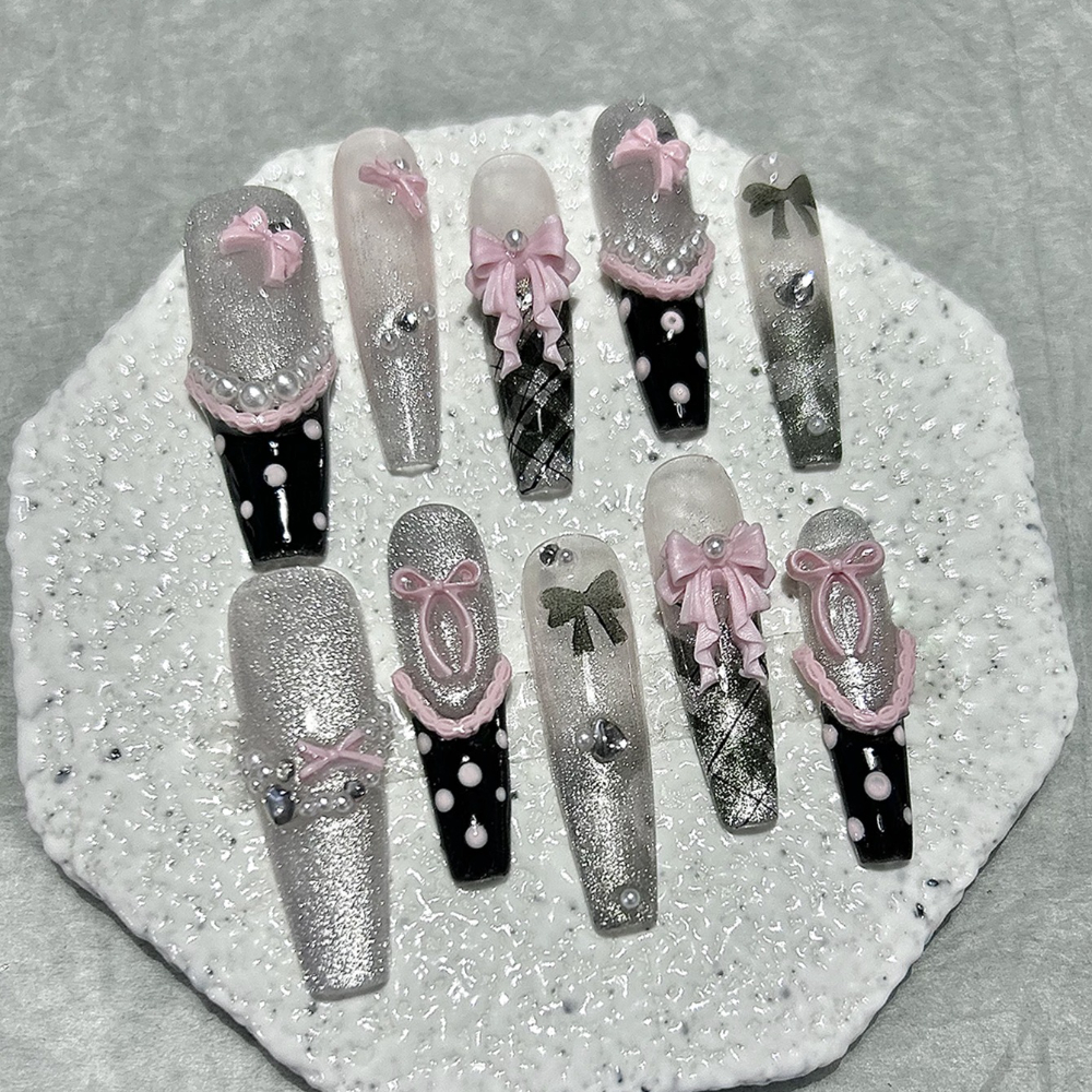 10PCS Y2K Black Pink French Ha - Nail Art Glitter ulasan dan harga