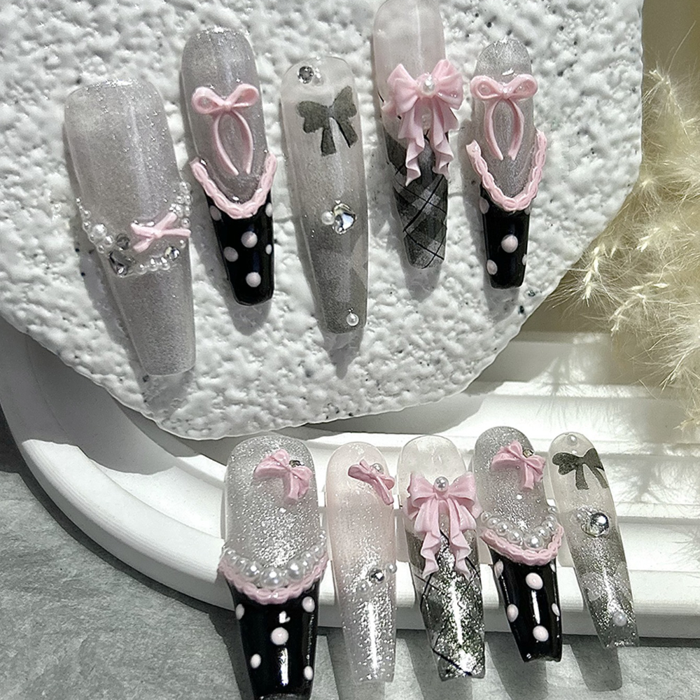 10PCS Y2K Black Pink French Ha - Nail Art Glitter ulasan dan harga