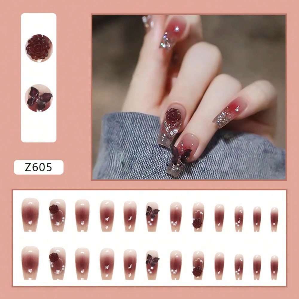 24Pcs Red Rose Butterfly Press - Nail Art Glitter ulasan dan harga