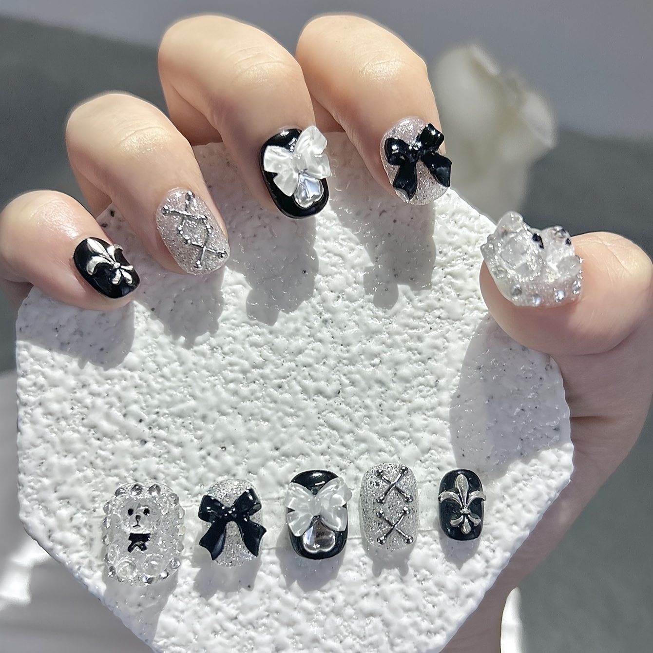 10 PCS Sheer Lace Bear Nail Ar - Nail Art Glitter ulasan dan harga