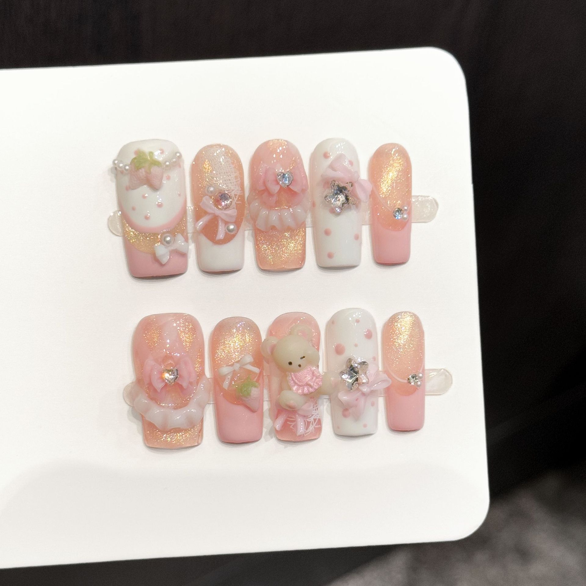 10pcs Pure Hand Pressed Long S - Nail Art Strawberry ulasan dan harga